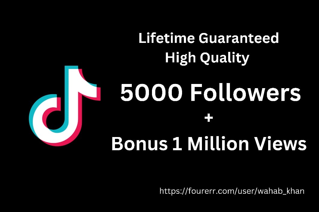 I will provide 5000 TikTok Followers and 1 Million Views , Lifetime Non-Drop Guarantee, High Quality Accounts