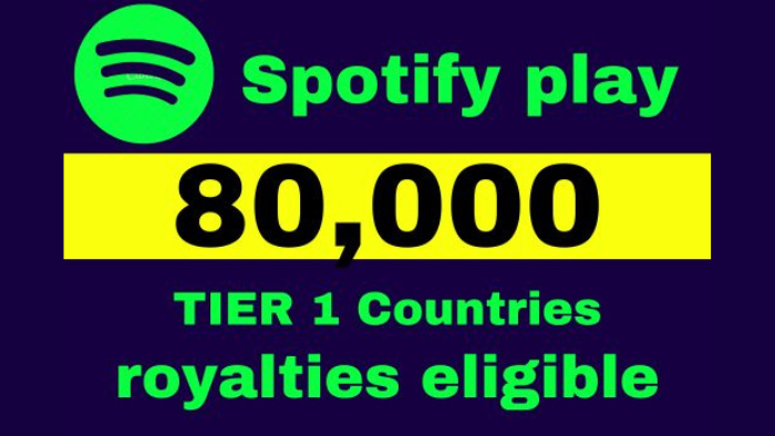 7636Provide 80,000 Spotify Plays USA, high quality, royalties eligible, TIER 1 countries, active user, non-drop, and lifetime guaranteed