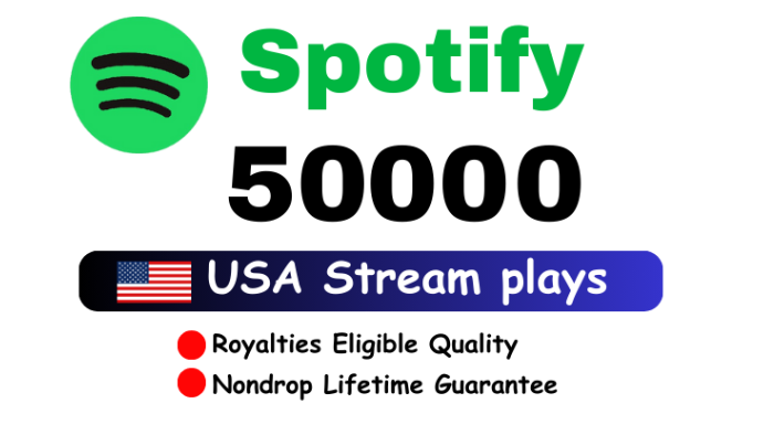 15372Get 50,000 premium Spotify Plays From TIER 1 countries HQ Account Royalties Eligible lifetime guarantee