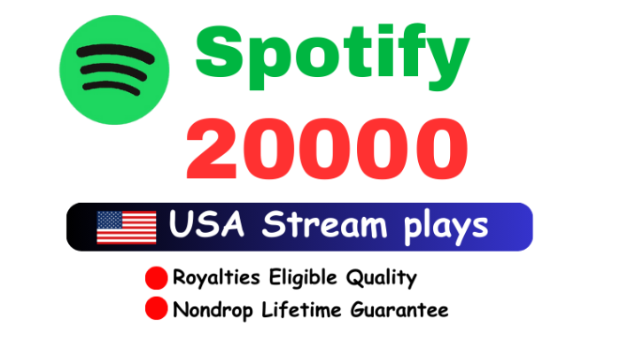 15562Get 1,00,000 to 1,10,000 Spotify Plays , high quality, royalties eligible, TIER 1 countries, active user, non-drop, and lifetime guaranteed and spilt multiple song