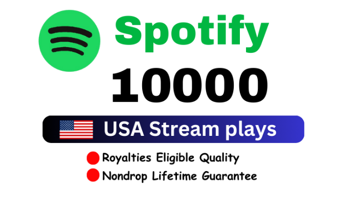 15561Get 1,00,000 to 1,10,000 Spotify Plays , high quality, royalties eligible, TIER 1 countries, active user, non-drop, and lifetime guaranteed and spilt multiple song