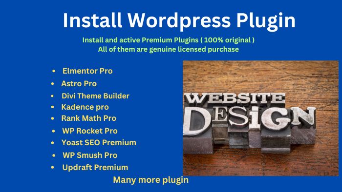 36417I will install elementor pro, astra pro, element pack pro, premium wordpress plugins