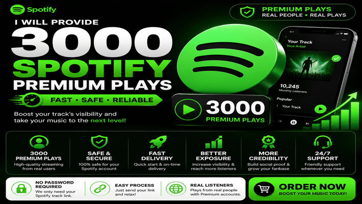 474636I Will Provide 3000 Spotify Premium Plays Fast and Safely
