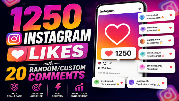 4996011250 Instagram likes with 20 random/custom comments